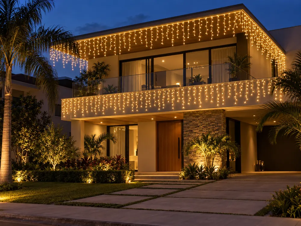 Cascata 400 LEDs 10 m à prova d'água, luz fixa aplicado (imagem ilustrativa)