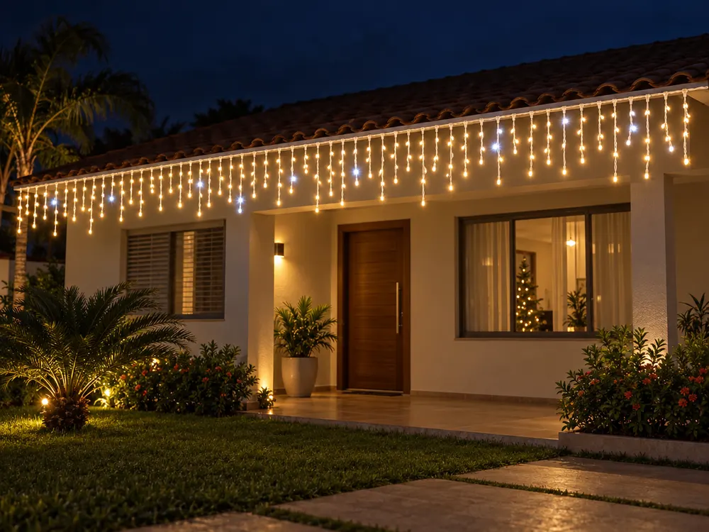 Cascata 400 LEDs 10 m com strobo, à prova d'água aplicado (imagem ilustrativa)