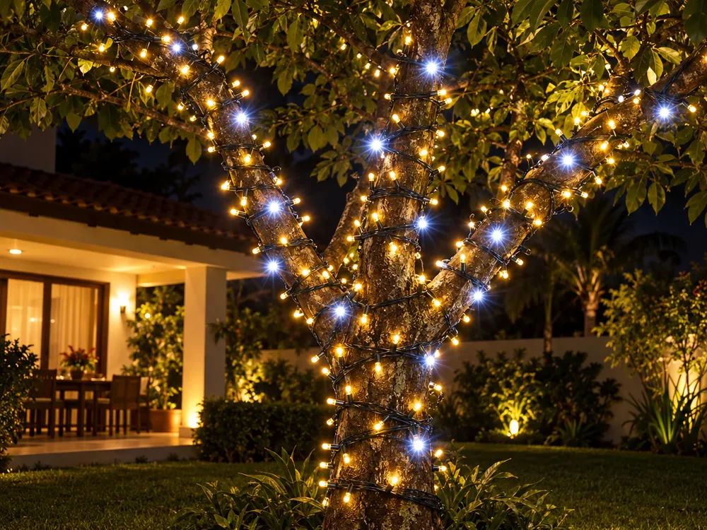 Cordão 100 LEDs 10 m com strobo, à prova d'água aplicado (imagem ilustrativa)