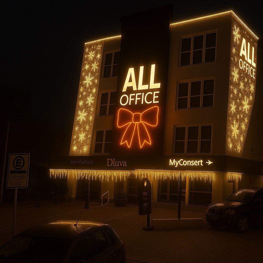 Fachada de empresa com iluminação de Natal