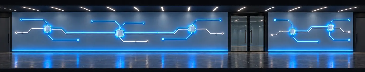 Painel longo com desenho de circuito em LED