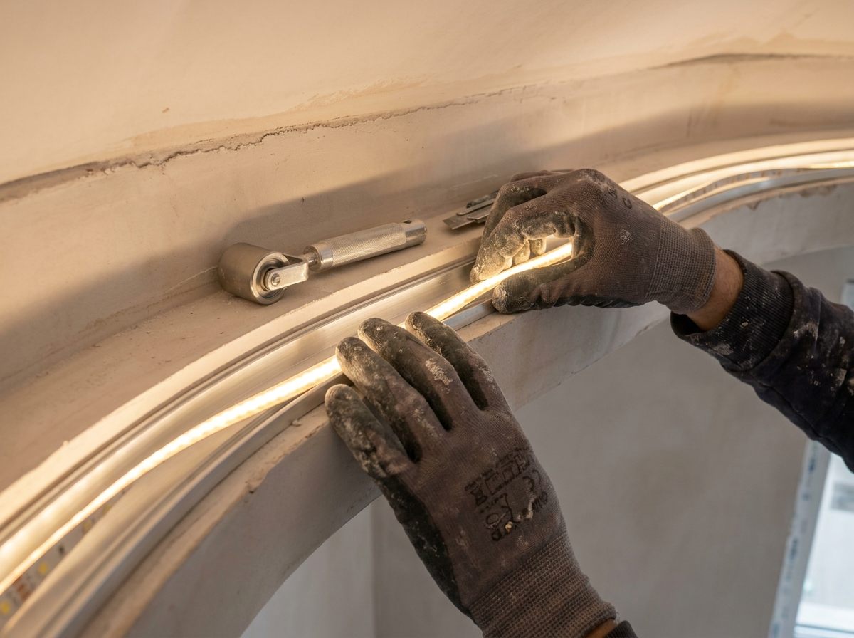 Instalação de perfil de LED pela equipe técnica da LED DONIZETE