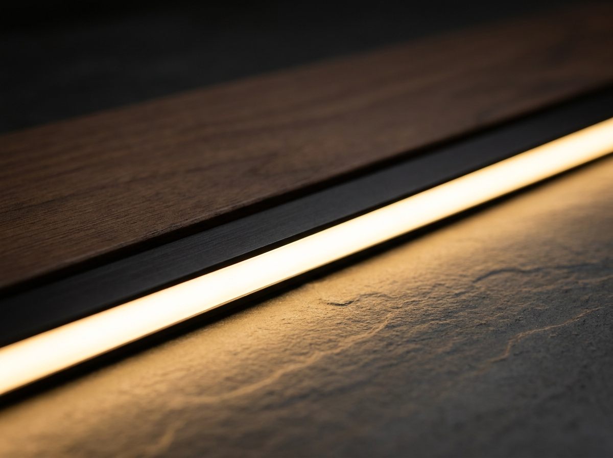 Perfil de LED preto aceso: material técnico fornecido pela LED DONIZETE
